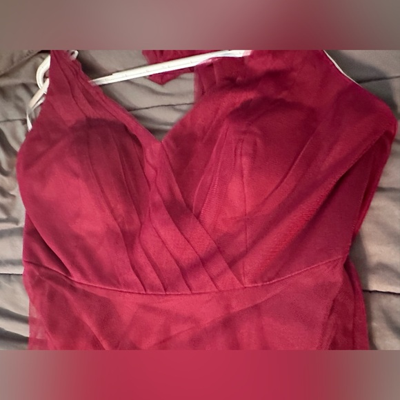 EUC Burgundy Tulle & Inside Lining Formal Dress Top Neck Tie Size 18 W - Picture 11 of 16